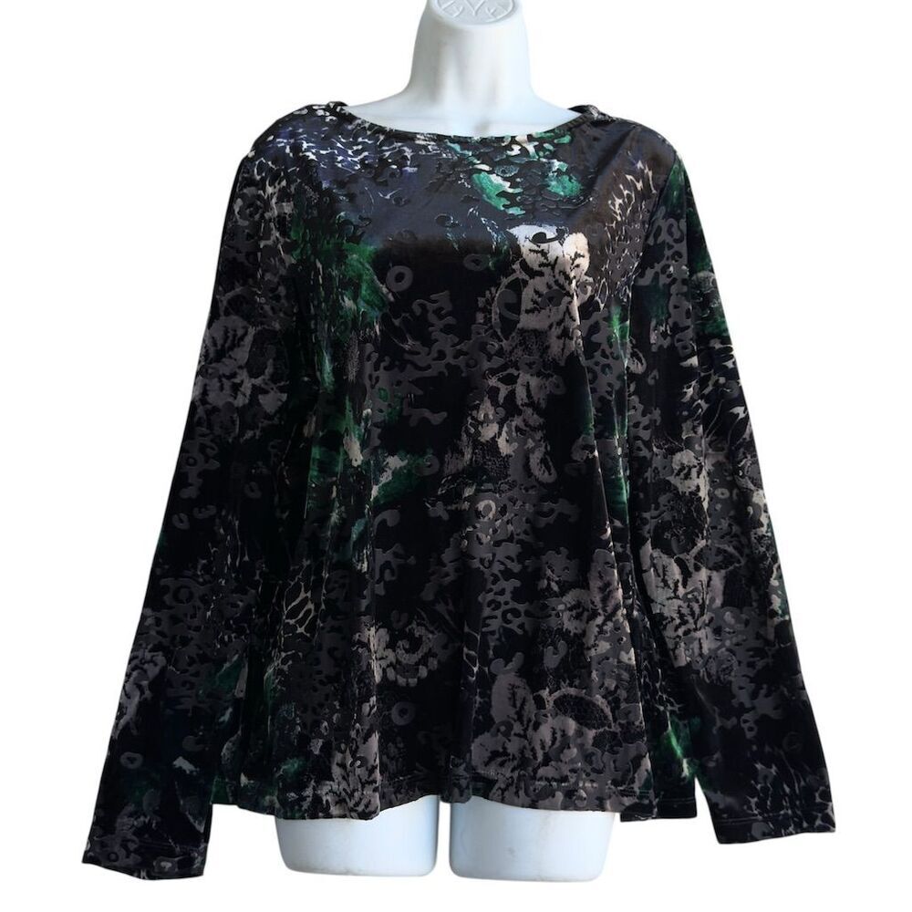 Investments Floral Velvet Burnout Top Women's XL Blouse Dark Romance Whimsigoth